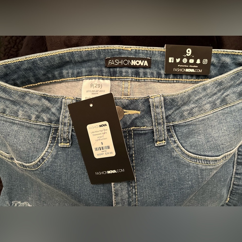 FASHION NOVA Little Miss High Rise Distressed Jeans - Light Blue Wash - Picture 8 of 9